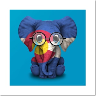 Baby Elephant with Glasses and Colorado Flag Posters and Art